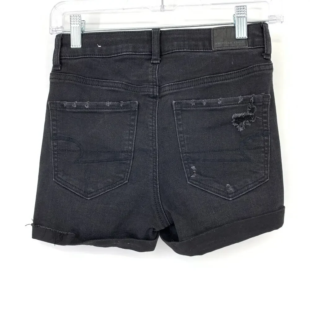 American Eagle Shorts Women's Size 0 Denim Super Hi-Rise Shortie Washed Black